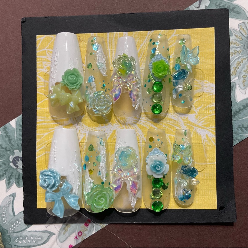 Size Large Handmade Floral Press On Nails Set ~Imagine Harmony Collection~ #114